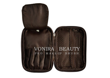 حقيبة ماكياج بني قابلة للتوسيع بفرشاة التجميل حامل حقيبة سفر عالية الجودة