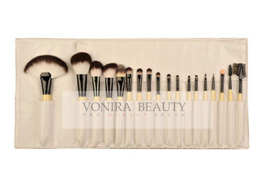 Bamboo Handle Eco Synthetic Makeup Brushes Set With Leather Roll Pouch
