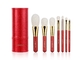 Vonira Professional Christmas Makeup Brush Set 7pcs Glitter Cosmetic Brush Tool Kit للفتيات هدية عيد ميلاد اللون الأحمر