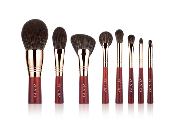 Vonira Beauty Red Rosy Color Essential Travel Brush Set 100٪ نباتي خالٍ من القسوة 8 قطع مجموعة فرش مكياج صغيرة للوجه